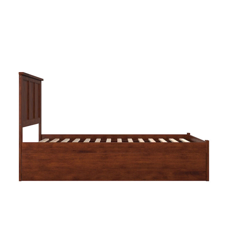 Lit plateforme double en bois massif avec pied de lit et lit gigogne double – Espresso / Gris / Noyer / Blanc / Caramel Latte / Café Crème, 2 couchages