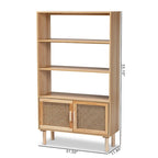 Bibliothèque mi-siècle beige et marron naturel avec accents en rotin – Assemblage par 1 personne