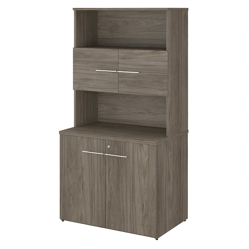 Armoire haute gris tempête avec portes et étagères ouvertes, 1 personne