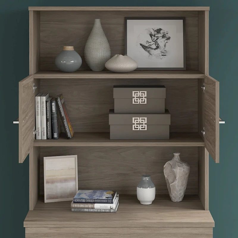 Armoire haute gris tempête avec portes et étagères ouvertes, 1 personne