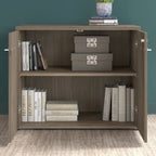 Armoire haute gris tempête avec portes et étagères ouvertes, 1 personne