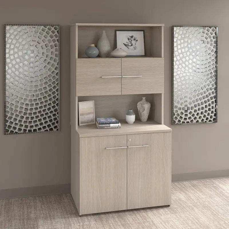 Armoire haute gris tempête avec portes et étagères ouvertes, 1 personne