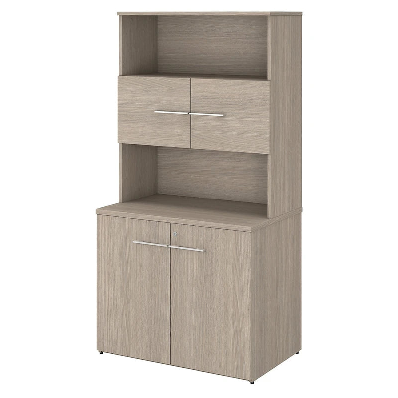 Armoire haute gris tempête avec portes et étagères ouvertes, 1 personne