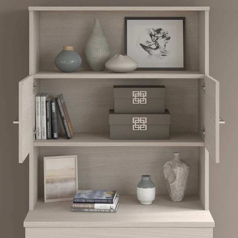 Armoire haute gris tempête avec portes et étagères ouvertes, 1 personne