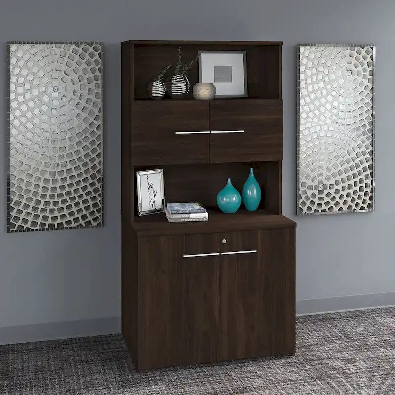 Armoire haute gris tempête avec portes et étagères ouvertes, 1 personne