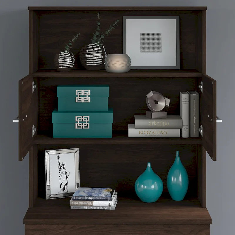 Armoire haute gris tempête avec portes et étagères ouvertes, 1 personne