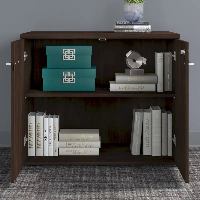 Armoire haute gris tempête avec portes et étagères ouvertes, 1 personne