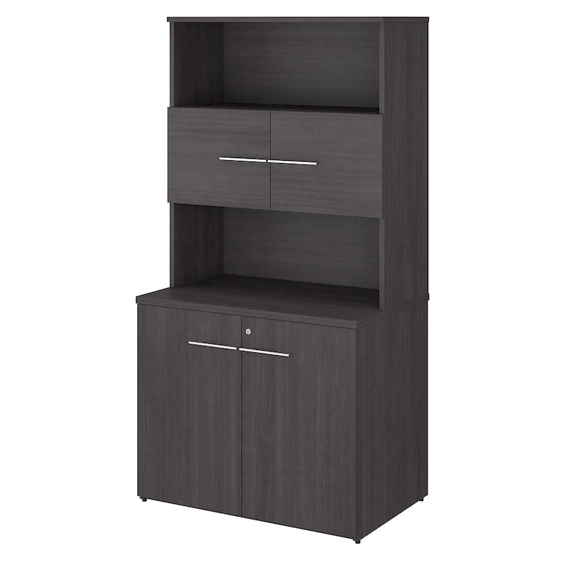 Armoire haute gris tempête avec portes et étagères ouvertes, 1 personne