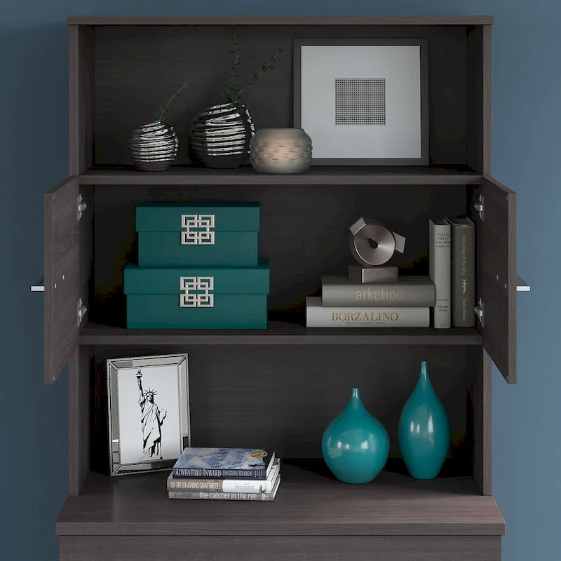Armoire haute gris tempête avec portes et étagères ouvertes, 1 personne