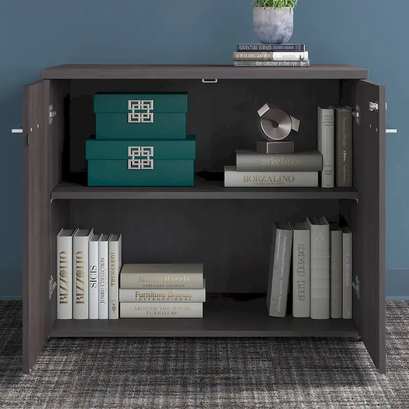 Armoire haute gris tempête avec portes et étagères ouvertes, 1 personne