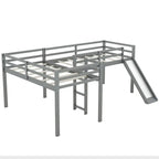 Lit mezzanine jumeau en L gris avec toboggan et échelle, 2 couchages