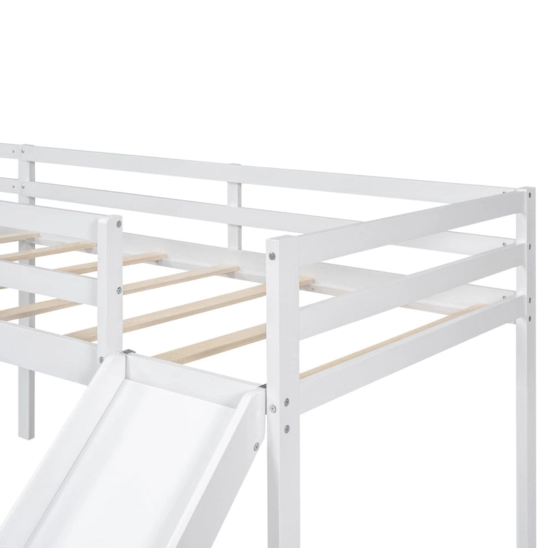 Lit mezzanine jumeau en L gris avec toboggan et échelle, 2 couchages