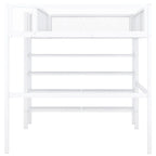 Lit mezzanine en métal noir, taille standard, avec étagères et bureau, 1 personne