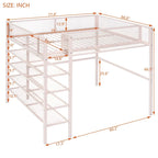 Lit mezzanine en métal noir, taille standard, avec étagères et bureau, 1 personne