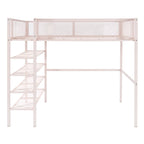 Lit mezzanine en métal noir, taille standard, avec étagères et bureau, 1 personne
