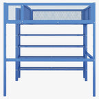 Lit mezzanine en métal noir, taille standard, avec étagères et bureau, 1 personne