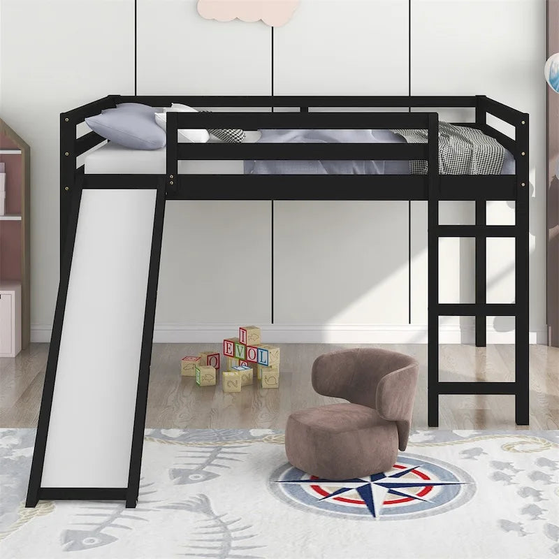 Lit mezzanine pleine grandeur avec échelle – Espresso / Gris / Blanc, Simple