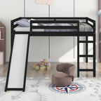 Lit mezzanine pleine grandeur avec échelle – Espresso / Gris / Blanc, Simple