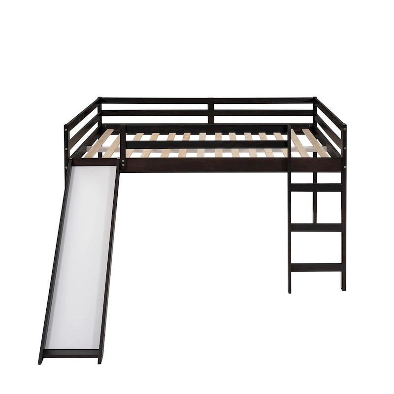 Lit mezzanine pleine grandeur avec échelle – Espresso / Gris / Blanc, Simple