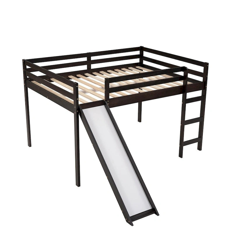 Lit mezzanine pleine grandeur avec échelle – Espresso / Gris / Blanc, Simple