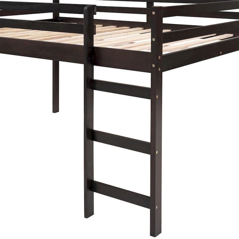 Lit mezzanine pleine grandeur avec échelle – Espresso / Gris / Blanc, Simple