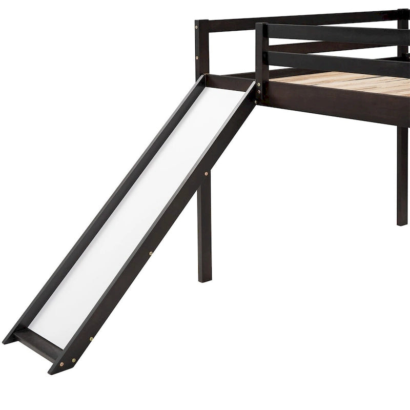 Lit mezzanine pleine grandeur avec échelle – Espresso / Gris / Blanc, Simple