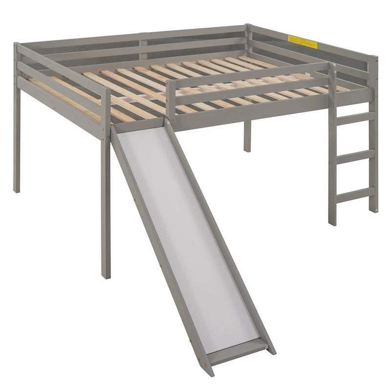 Lit mezzanine pleine grandeur avec échelle – Espresso / Gris / Blanc, Simple