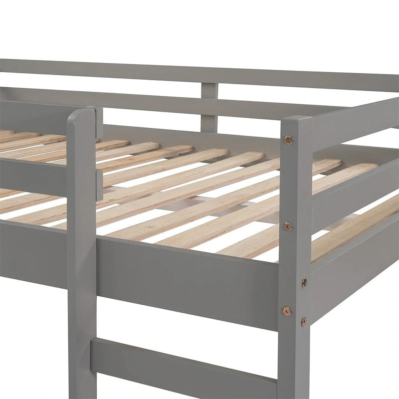 Lit mezzanine pleine grandeur avec échelle – Espresso / Gris / Blanc, Simple