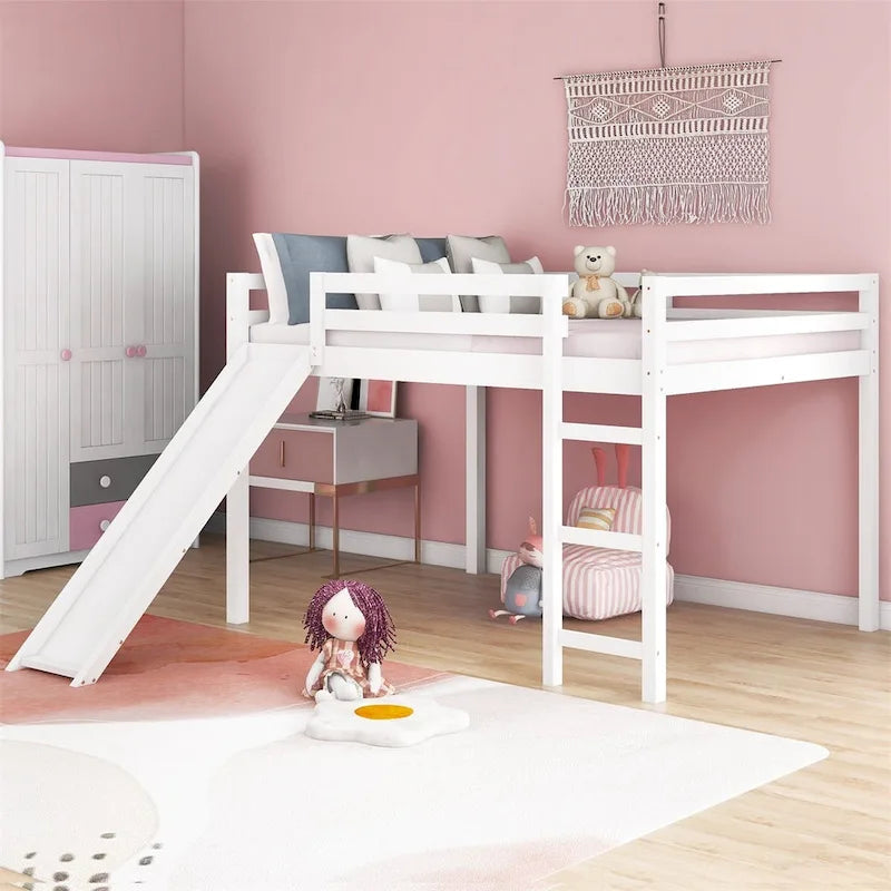 Lit mezzanine pleine grandeur avec échelle – Espresso / Gris / Blanc, Simple