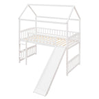 Lit surélevé jumeau avec toboggan, style cabane, pour 1 enfant – Gris / Blanc / Espresso