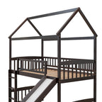 Lit surélevé jumeau avec toboggan, style cabane, pour 1 enfant – Gris / Blanc / Espresso