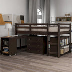 Lit mezzanine bas double avec bureau et armoire – Espresso / Blanc / Gris, simple