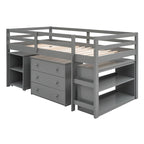 Lit mezzanine bas double avec bureau et armoire – Espresso / Blanc / Gris, simple