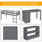 Lit mezzanine bas double avec bureau et armoire – Espresso / Blanc / Gris, simple