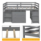 Lit mezzanine bas double avec bureau et armoire – Espresso / Blanc / Gris, simple