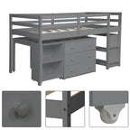 Lit mezzanine bas double avec bureau et armoire – Espresso / Blanc / Gris, simple