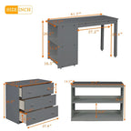 Lit mezzanine bas double avec bureau et armoire – Espresso / Blanc / Gris, simple