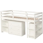 Lit mezzanine bas double avec bureau et armoire – Espresso / Blanc / Gris, simple