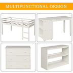 Lit mezzanine bas double avec bureau et armoire – Espresso / Blanc / Gris, simple