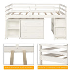 Lit mezzanine bas double avec bureau et armoire – Espresso / Blanc / Gris, simple
