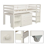 Lit mezzanine bas double avec bureau et armoire – Espresso / Blanc / Gris, simple
