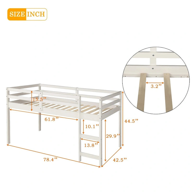 Lit mezzanine bas double avec bureau et armoire – Espresso / Blanc / Gris, simple