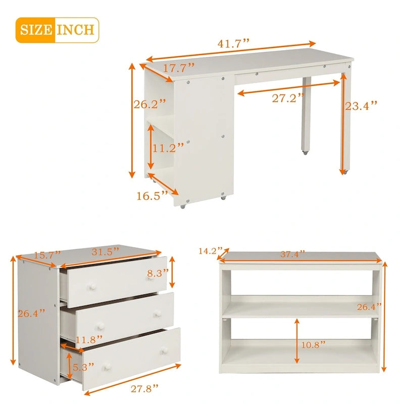 Lit mezzanine bas double avec bureau et armoire – Espresso / Blanc / Gris, simple