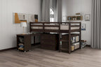 Lit mezzanine bas double avec bureau et armoire – Espresso / Blanc / Gris, simple