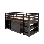 Lit mezzanine bas double avec bureau et armoire – Espresso / Blanc / Gris, simple
