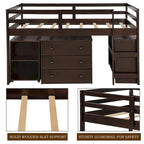 Lit mezzanine bas double avec bureau et armoire – Espresso / Blanc / Gris, simple