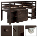Lit mezzanine bas double avec bureau et armoire – Espresso / Blanc / Gris, simple