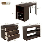 Lit mezzanine bas double avec bureau et armoire – Espresso / Blanc / Gris, simple