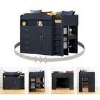 Lit mezzanine myrtille avec bureau et rangement, une place