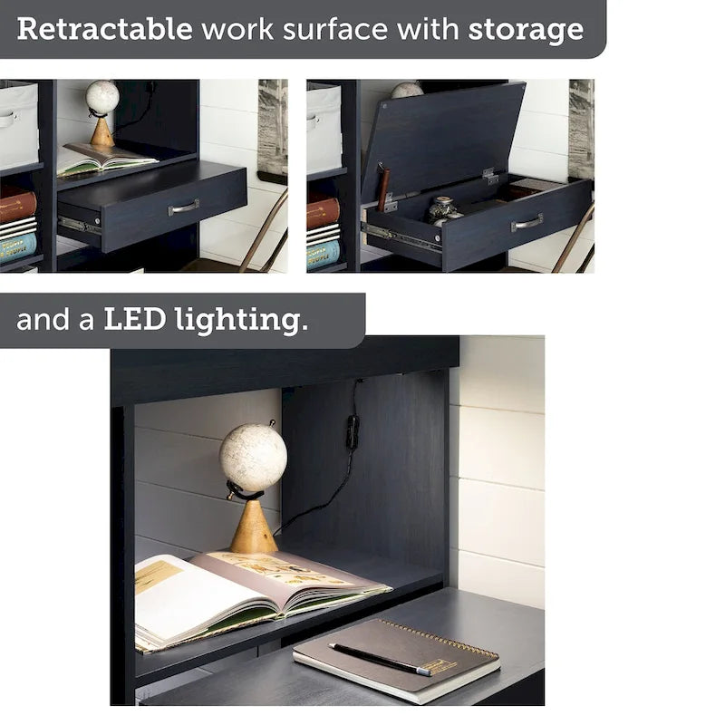 Lit mezzanine myrtille avec bureau et rangement, une place